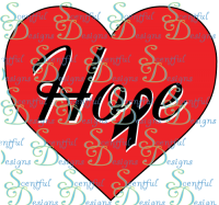 Hope in hearts w/ ribbon